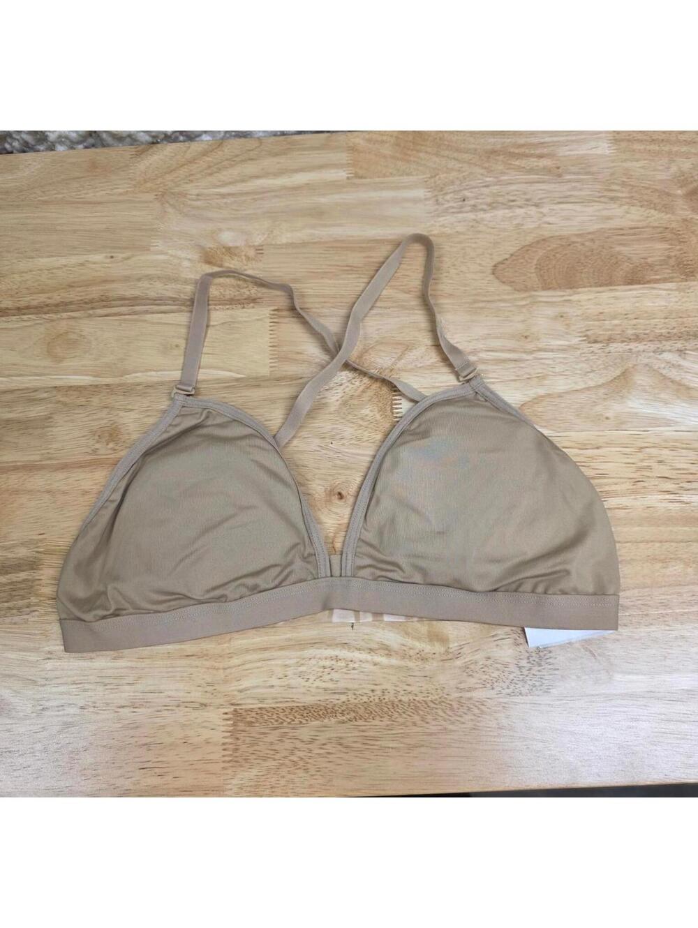 Capezio Women’s Deep Neck Clear Back Sports Bra Beige Large US